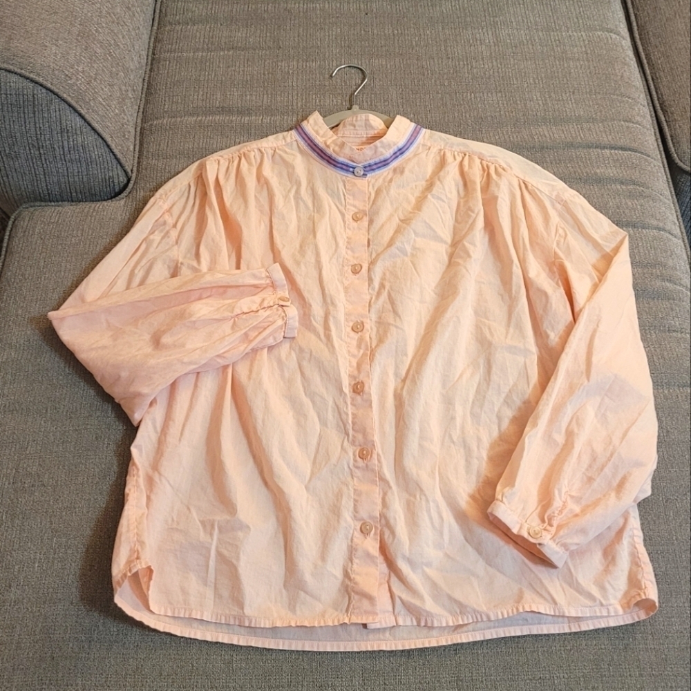 Sundry Pastel Pink Button Down Sheer Casual Lagenlook Top Shirt Size Small